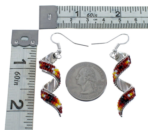 Multicolor Sterling Silver Native American Spiral Beaded Hook Dangle Earrings AX127625